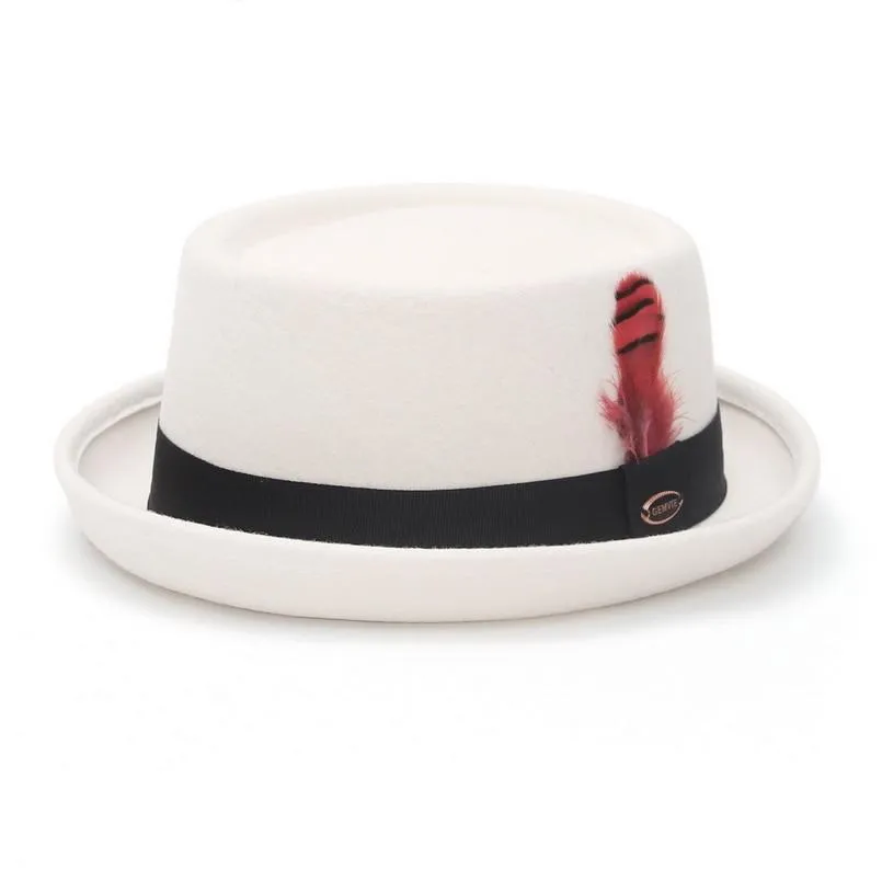 Wool Felt Pork Pie Hat With Feather