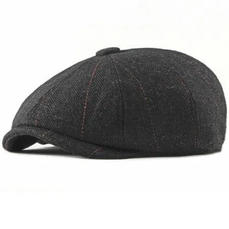 Woollen Plaid Herringbone Newsboy Cap