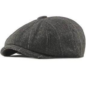 Woollen Plaid Herringbone Newsboy Cap