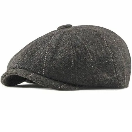 Woollen Plaid Herringbone Newsboy Cap
