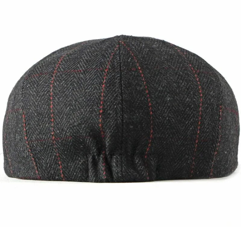 Woollen Plaid Herringbone Newsboy Cap