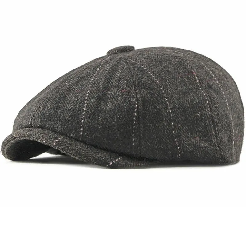 Woollen Plaid Herringbone Newsboy Cap