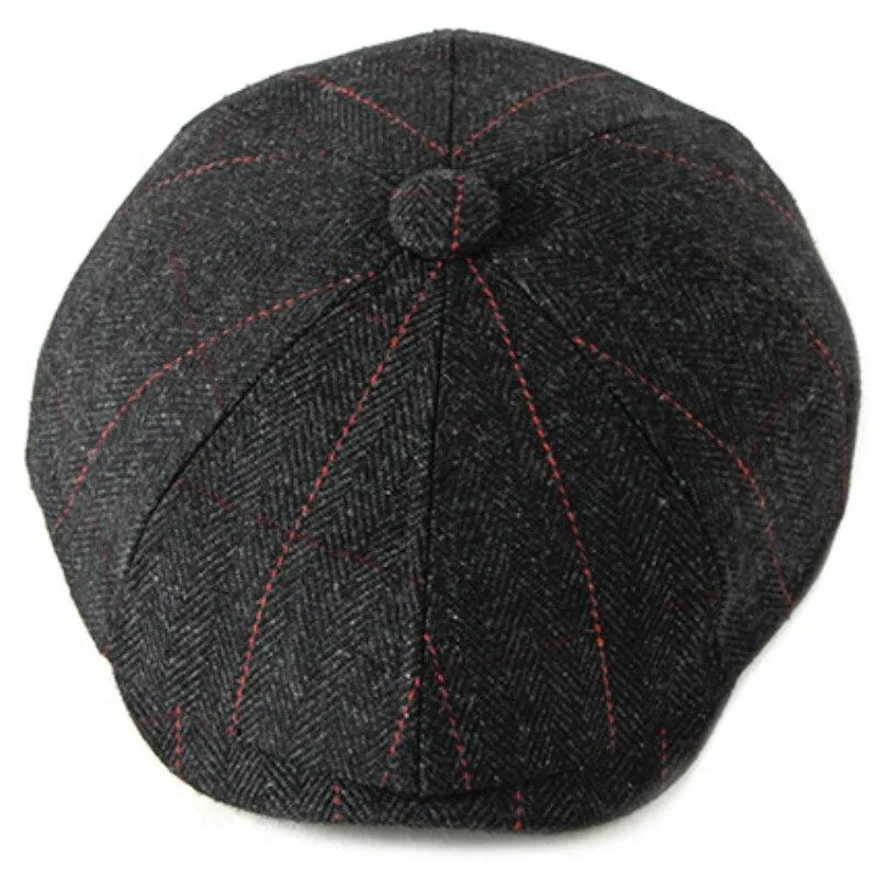 Woollen Plaid Herringbone Newsboy Cap