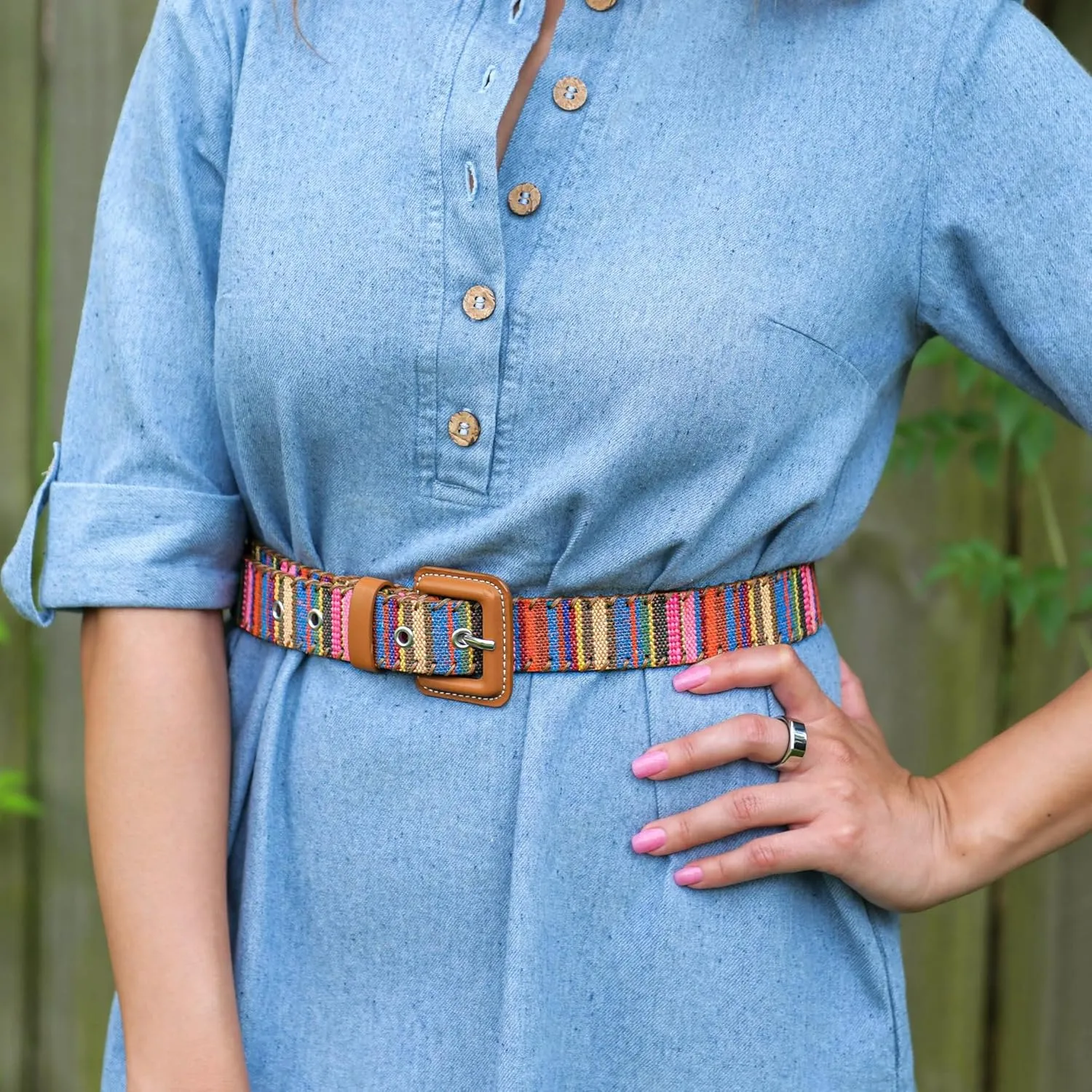 Woven Multicolor Belt for Women Fashion Casual Jean and Dress Waist Belt with Square Buckle