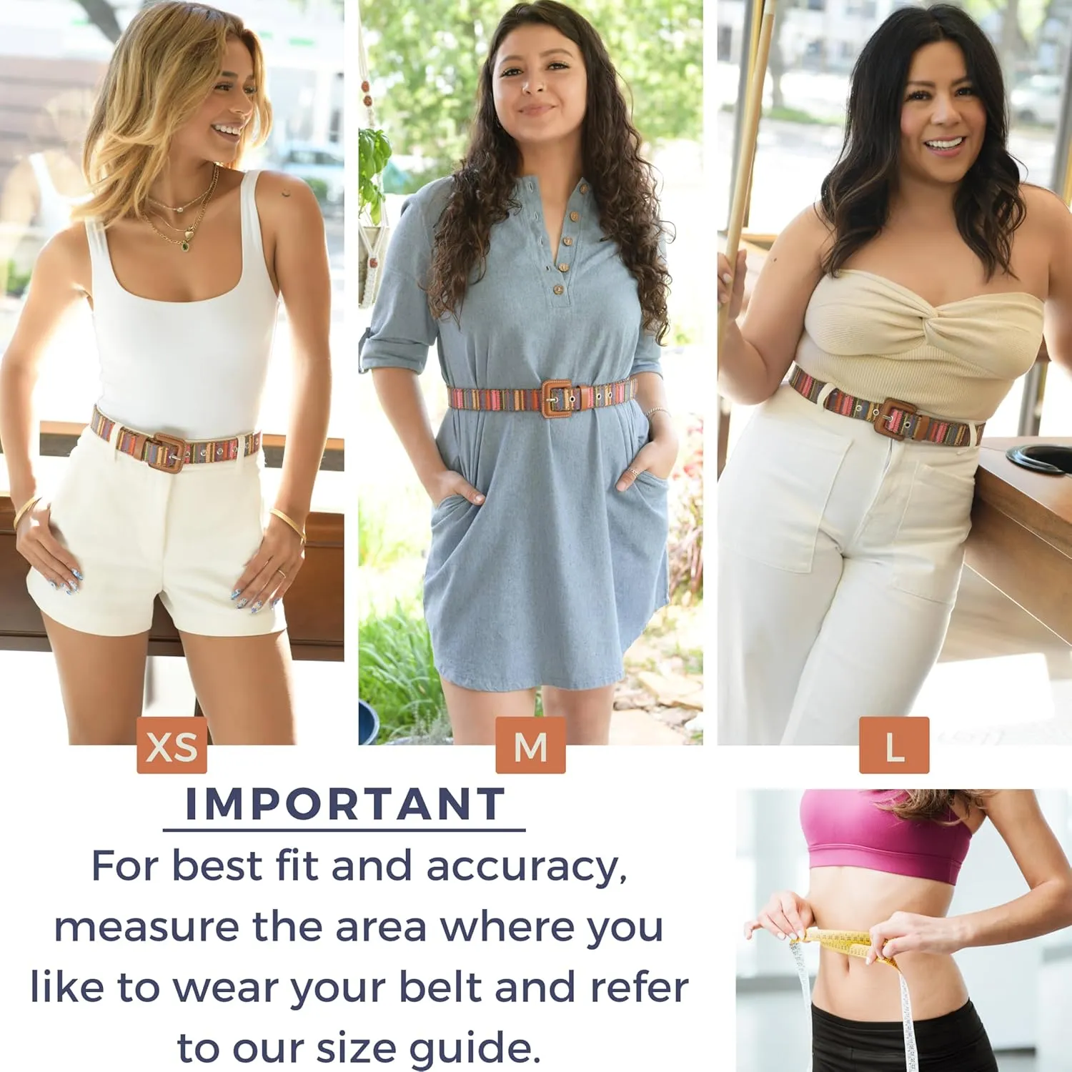 Woven Multicolor Belt for Women Fashion Casual Jean and Dress Waist Belt with Square Buckle