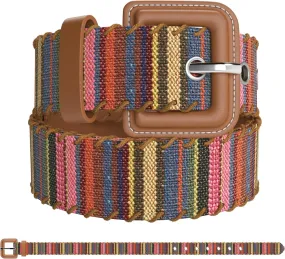 Woven Multicolor Belt for Women Fashion Casual Jean and Dress Waist Belt with Square Buckle