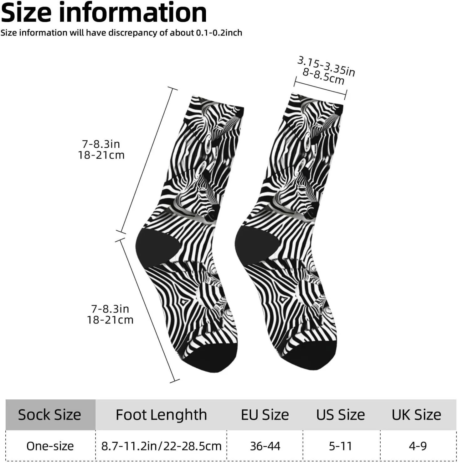 Zebra Print Fun Contrast Socks,Novel Crazy Cool Socks,Pattern Funky Novelty Socks,Unisex Bulk Socks