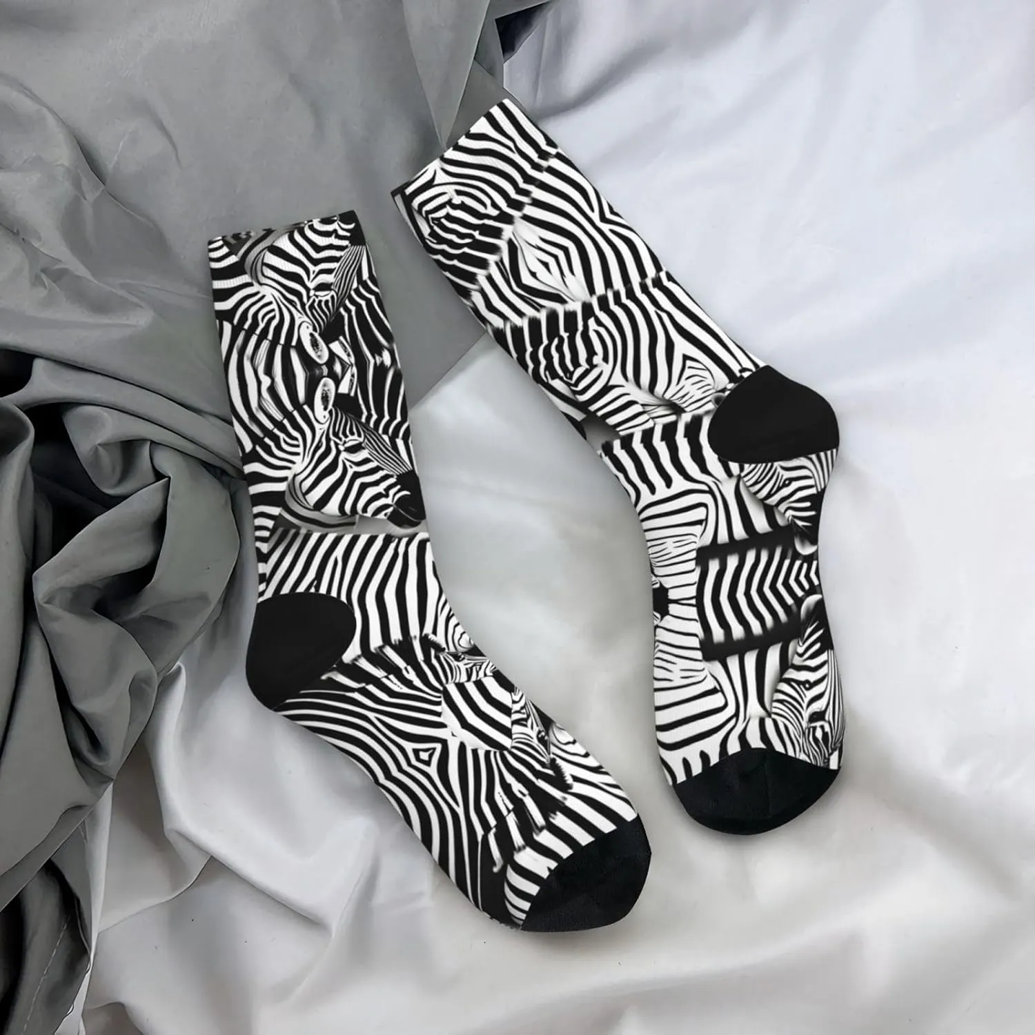 Zebra Print Fun Contrast Socks,Novel Crazy Cool Socks,Pattern Funky Novelty Socks,Unisex Bulk Socks
