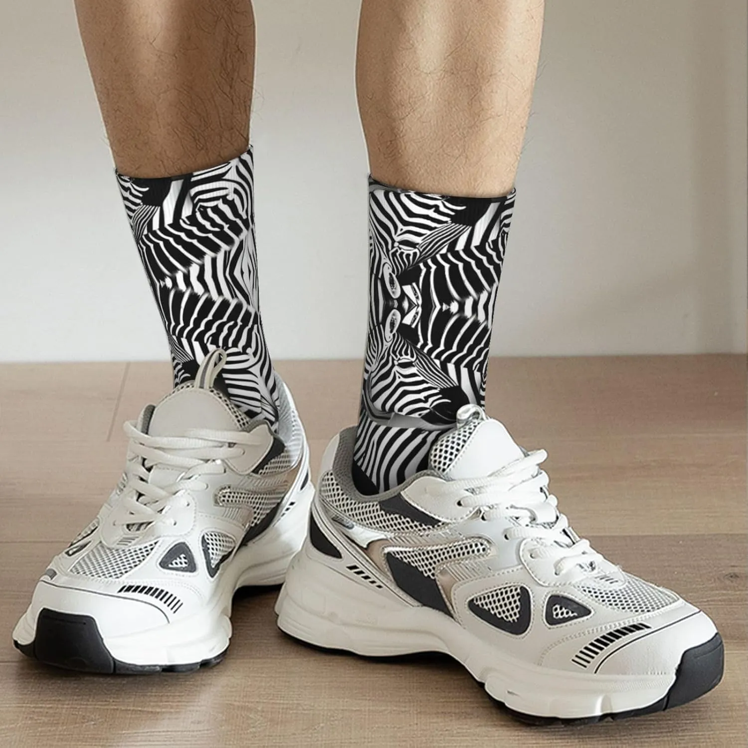 Zebra Print Fun Contrast Socks,Novel Crazy Cool Socks,Pattern Funky Novelty Socks,Unisex Bulk Socks